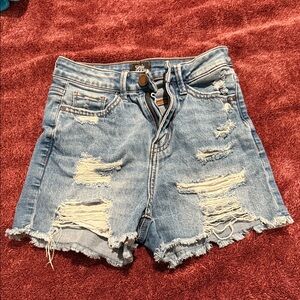 Trendy Light Blue Distressed Denim Shorts